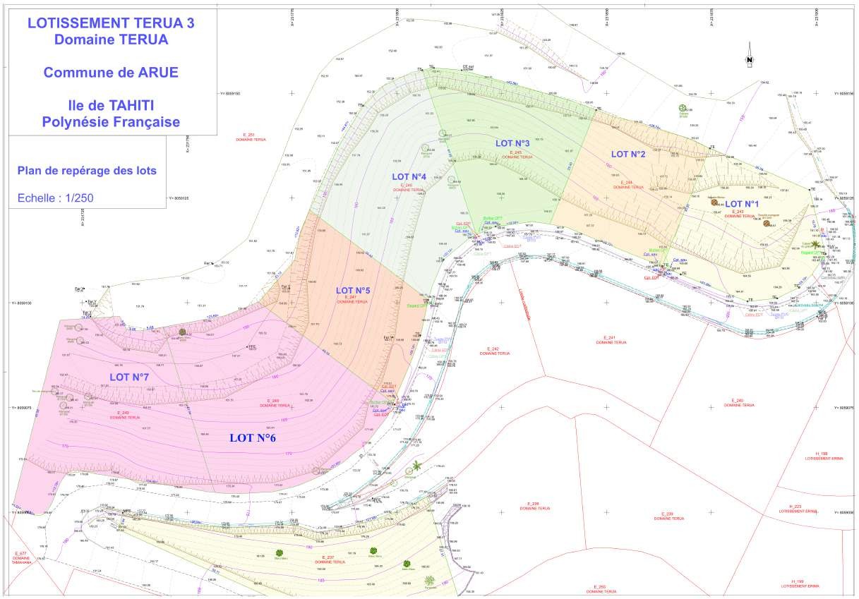Plan d'ensemble du lotissement TERUA 3 — 7 lots dont 6 commercialisés